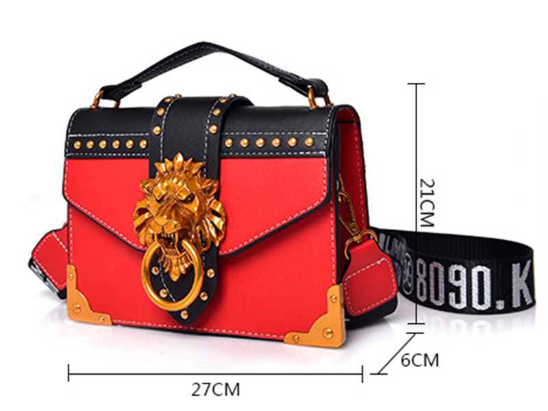 Fashion Women Metal Lion Handbags Crossbody Bags Rivet Shoulder Bags Purse Mini Square Messenger Bag