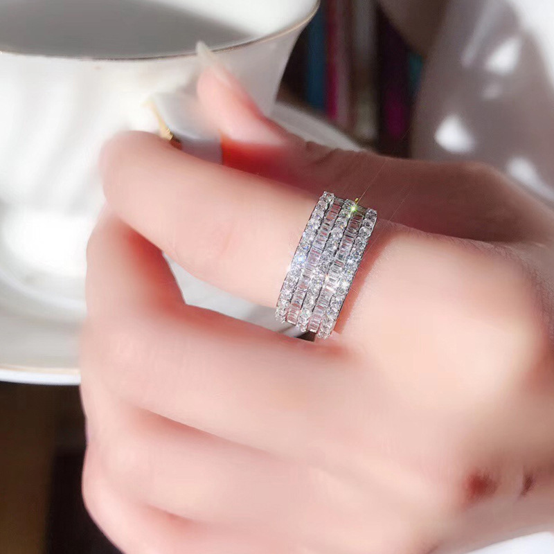 Choucong Handmade Sparkling Wedding Rings Luxury Jewelry 925 Sterling Silver Princess Cut White 5A Cubic Zircon CZ Diamond Party Women Engagement Band