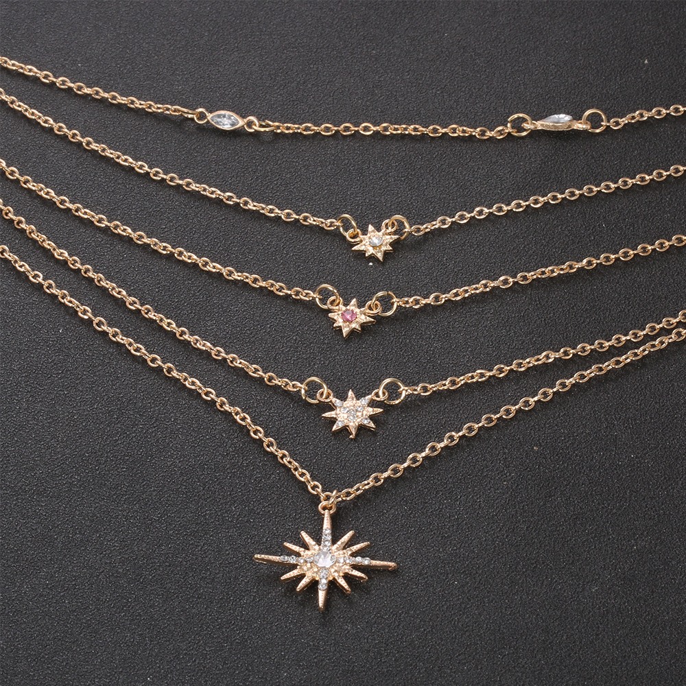 Cross Border Temperament Simple Star Snowflake Necklace European and American Fashion High-end Sense Niche Light Luxury Pendant Collarbone Chain for W