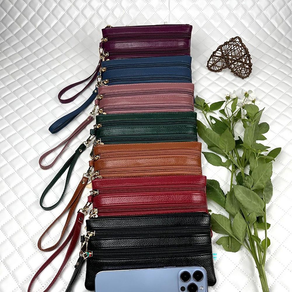 with Strap Money Coin Purse Durable Wear-resistant PU Leather Phone Bag Waterproof Zipper Handbag Women