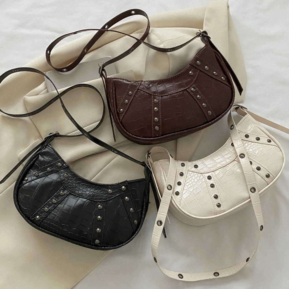 Fashion Women Shoulder Bag Armpit Bag Design Underarm Bag Rivet Saddle Bag Solid Color Messenger Bag Hobos Handbags Y2K Purse
