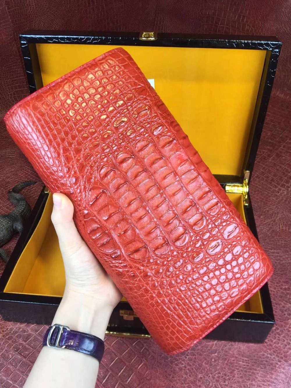Top quality 100% genuine real crocodile leather head skin women tote shoulder cross body lady bag with gold chain strap purple