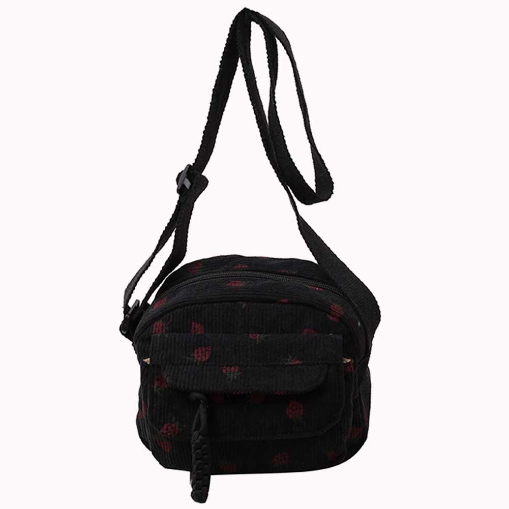 Cute Strawberry Trendy Crossbody Bag Corduroy Tote Handbag Casual Zipper Underarm Bag for Women Girls Travel Work
