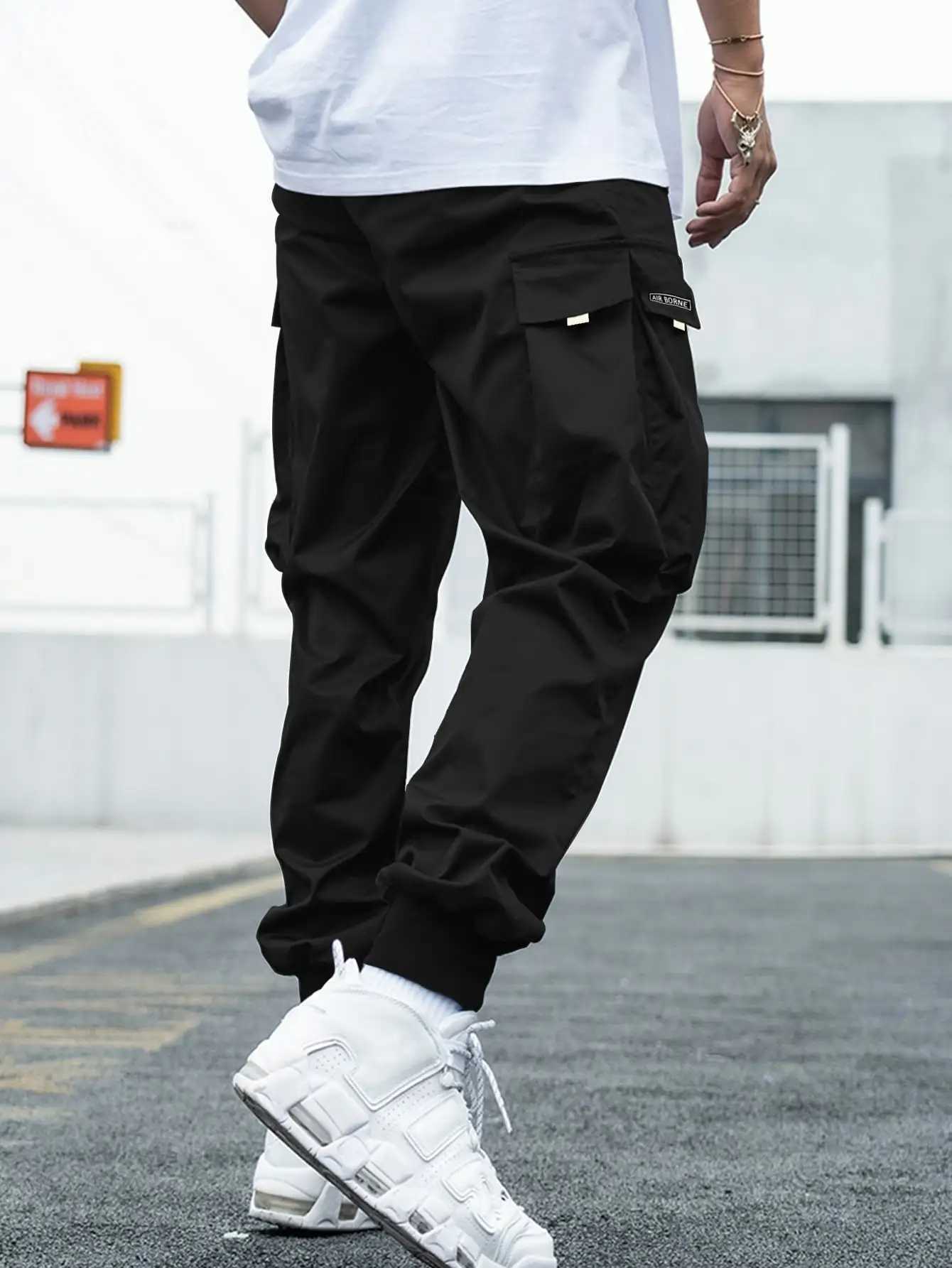 Men Letter Graphic Flap Pocket Drawstring Waist Cargo Pants LX241107