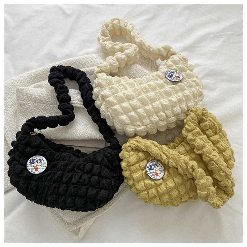 Soft Cloud Bubbles Ruched Handbags for Woman Girls Quilted Padded Underarm Bag Pouch Casual Shopping Shoulder Bag Cute Purse