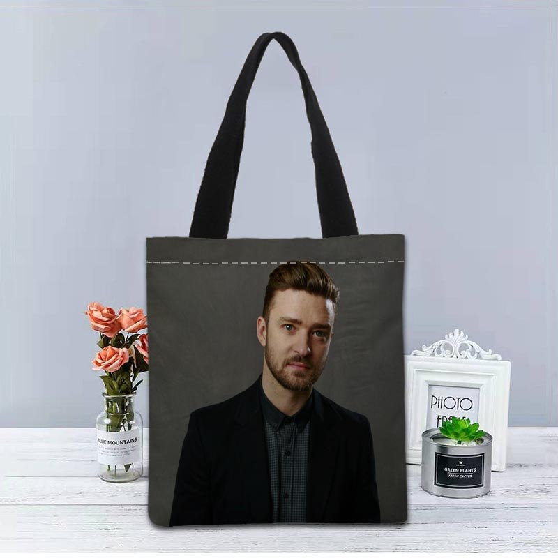 Custom Logo Justin Timberlake Printed Handbag Canvas Tote Bags Shopping Travel Casual Useful Shoulder Bag Women Bag 1208