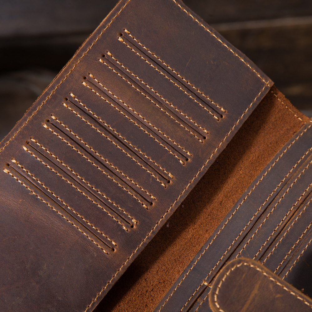 Genuine Leather Men Long Wallets Vintage Money Clip Casual Coin Purse For Male Credit Card Holder Hasp Phone Clutch Bags JYY1175