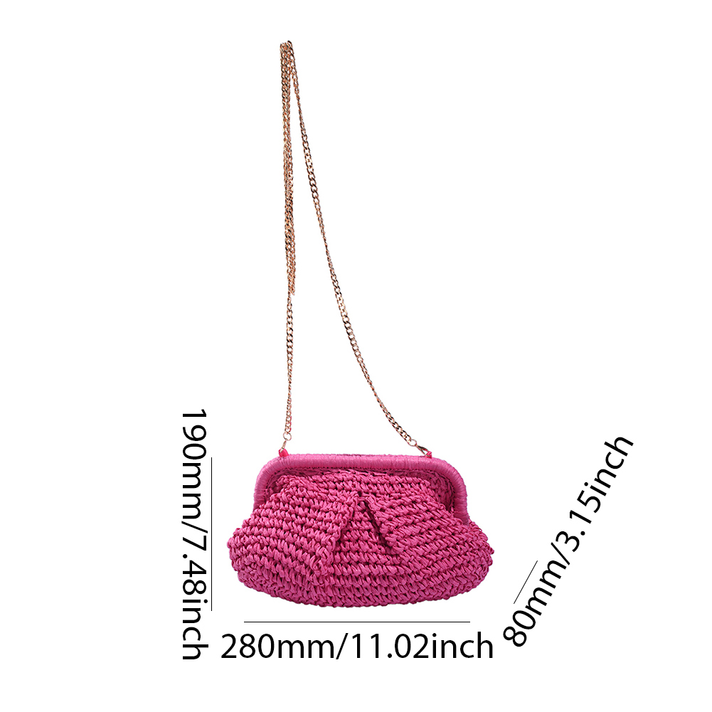 Women Straw Crossbody Bag Large Capacity Weaving Shoulder Bag Solid Color Woven Dumpling Pouch Chain Strap for Summer Vacation