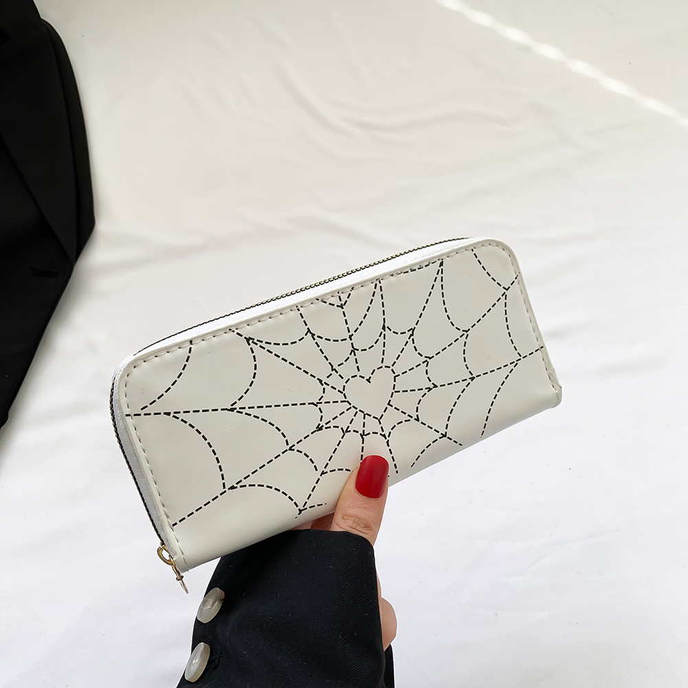 Women Spider Web Print Wallet Novelty Spider Web Zipper Wallet Fashion Multi-Use Halloween Trendy Wallet for Girls