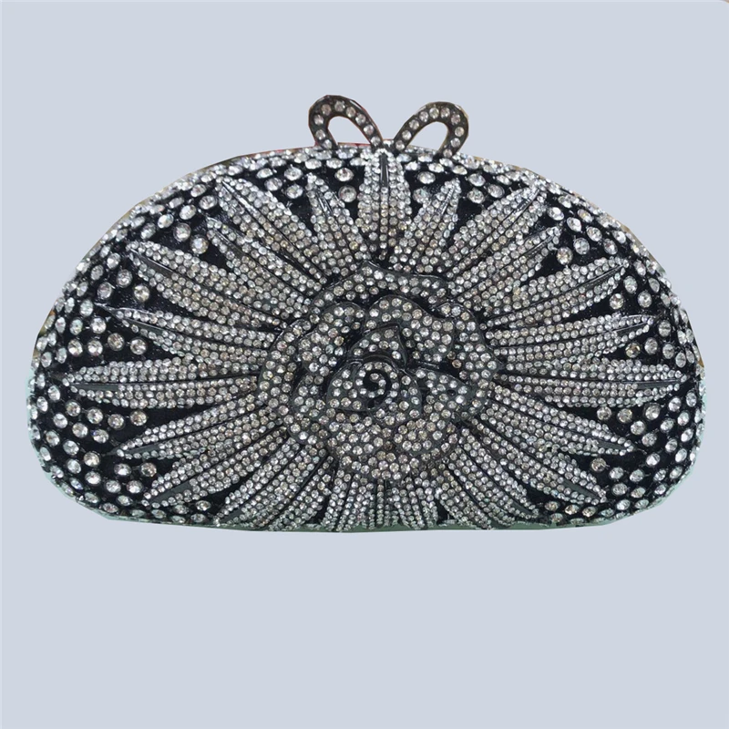 New Fashion Flower Crystal Clutch Handbag and Purse Female Crystals Diamond Clutches Women Evening Bag for Wedding Handmades