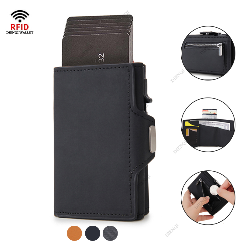 Credit Card Holder Men Wallets RFID Aluminium Box PU Leather Wallets with Money Clip Carbon Fiber Bank Cardholder Case Choice