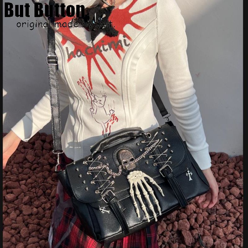 Gothic Lolita JK Harajuku Women Girl Punk One Shoulder Bags Handbag Y2K Rivet Chain Handheld High-end Skull Crossbody Bags Tote