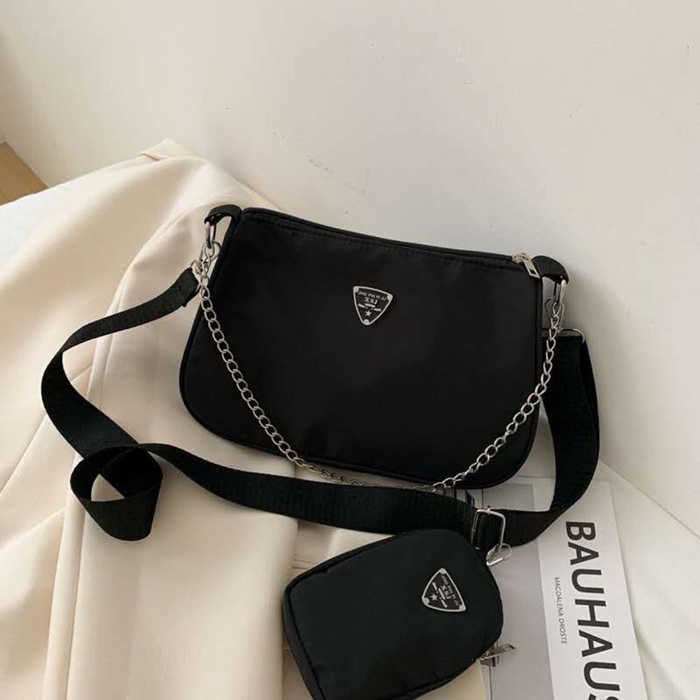 2in1 Sling Bag Simple Black Causal Handbag Set Shoulder Handbags Crossbody Bags Solid Color Trend Hand Bags Woman Female Bag