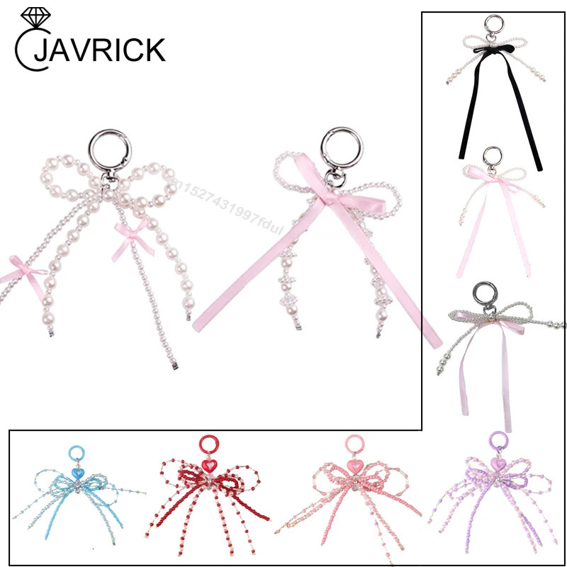 61 bow shaped keychain pendants pearl bead bow keychains fashionable bow decorations mobile phone car key bags 241107