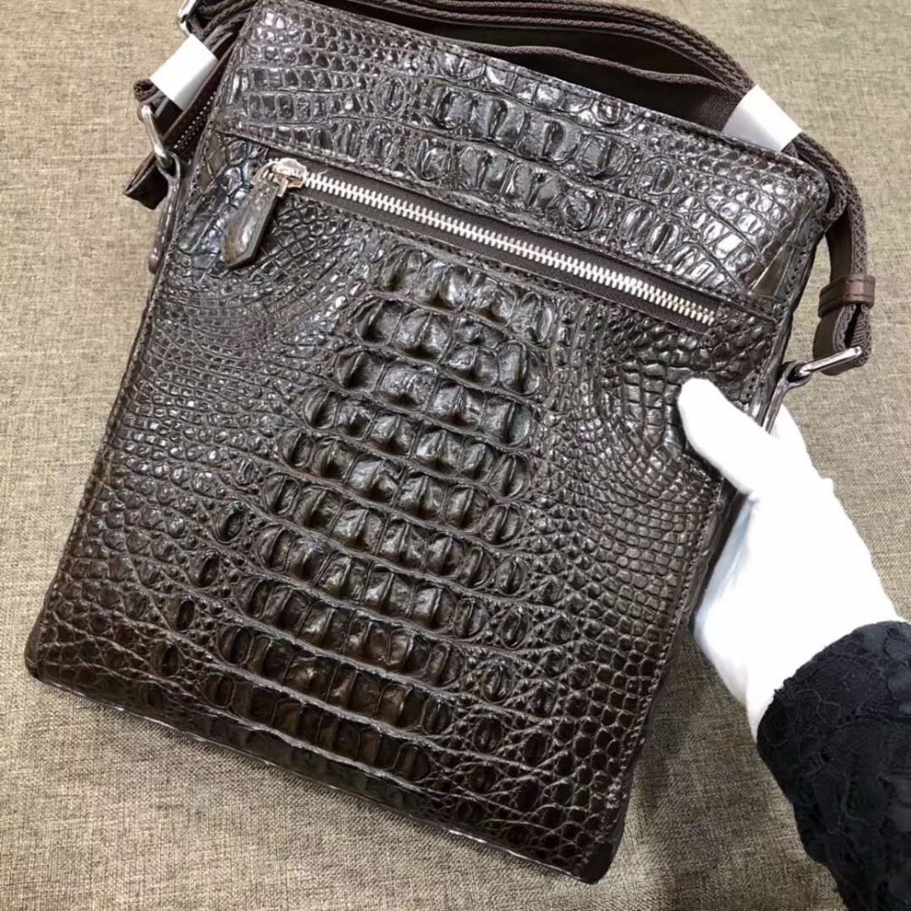 100% genuine crocodile leather head skin small size shoulder bag cross body bag for men black brown color free ship