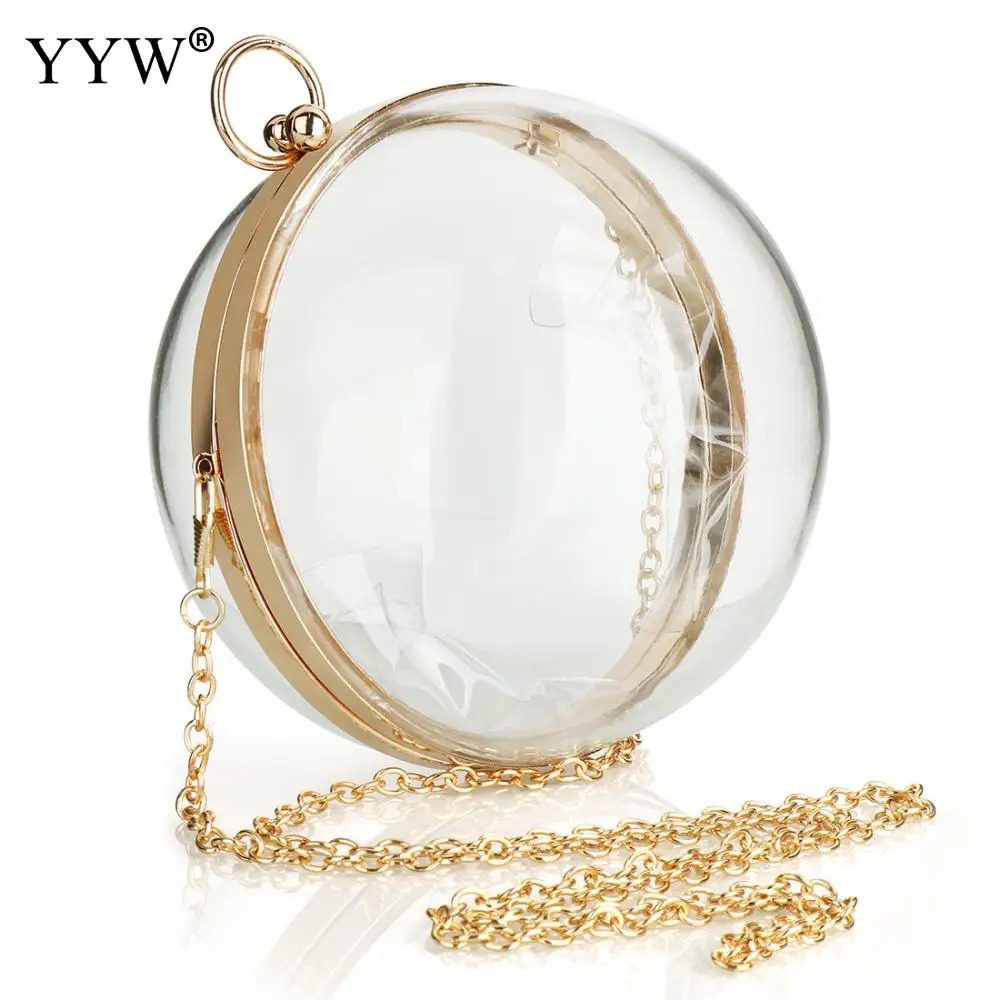 YYW Acrylic Ball Shoulder Bag Womens 2024 Cross shaped Bag PVC Handbag with Chain Transparent Night Clutch 241106