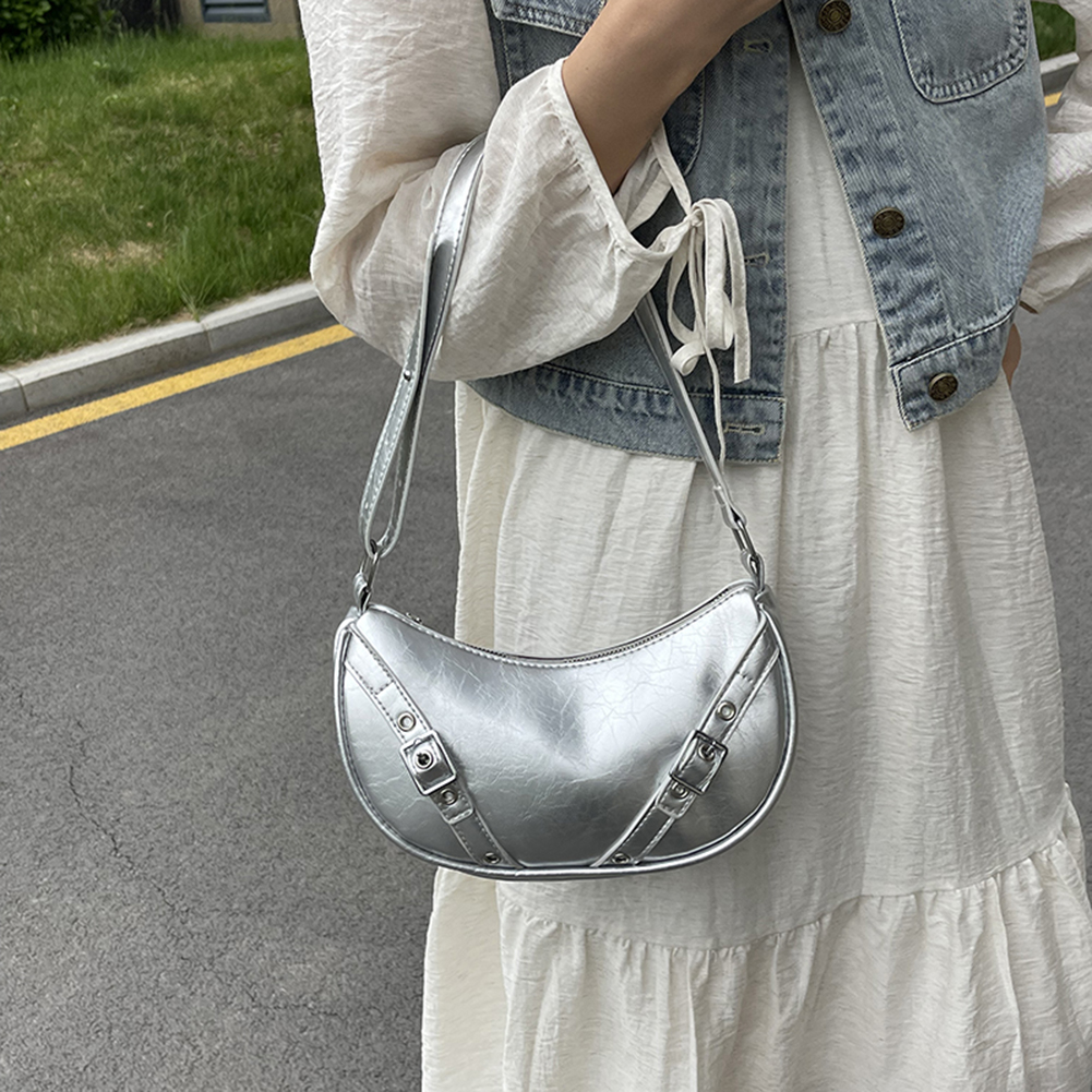 Women PU Underarm Bag Vintage Shoulder Bag Large Capacity Y2K Tote Handbag Solid Color Adjustable Strap for Party Vacation