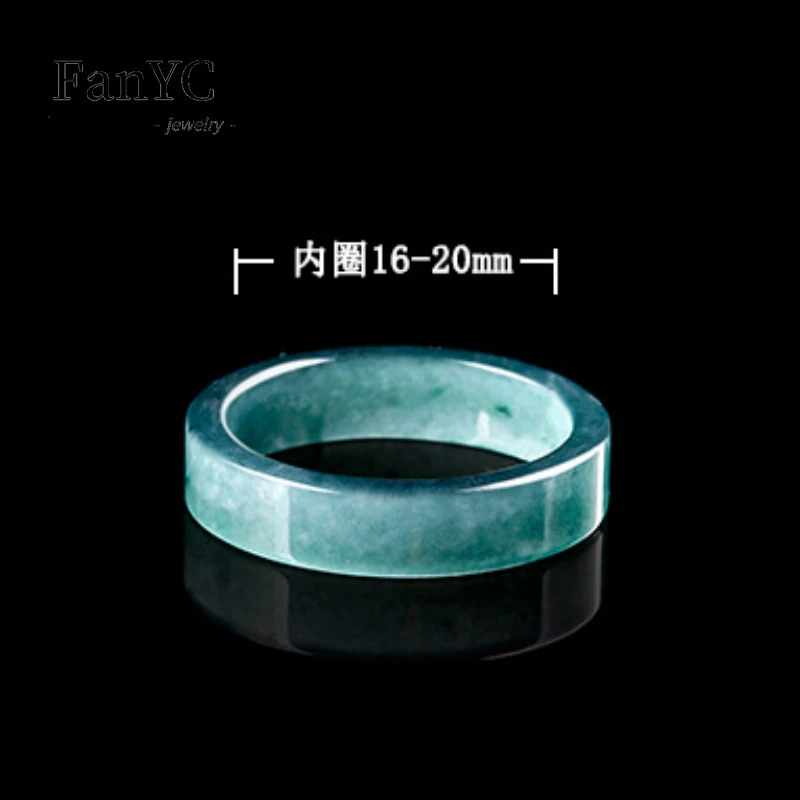 Myanmar A-goods jade blue water ring hand-painted simple and fashionable rubber ice jade ring mens and womens holiday gift 241106