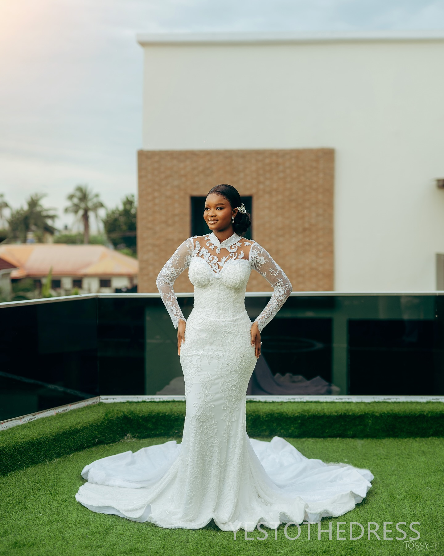 2024 Plus Size Wedding Dresses Bridal Gowns High Neck Long Sleeves Beaded Lace Mermaid Illusion Bridal Gowns For African Black Women D390