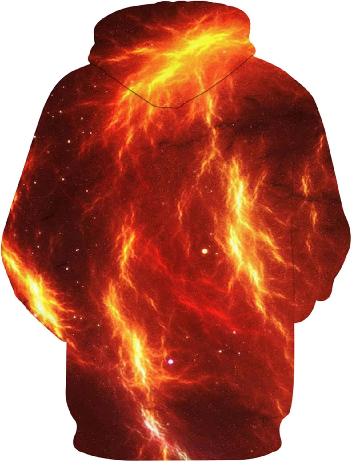 Hoodie for Mens Womens Unisex Realistic 3D Print Galaxy Pullover Hooded Sweatshirt Hoodies with Big Pockets Graphic Trendy Orange Red Pattern