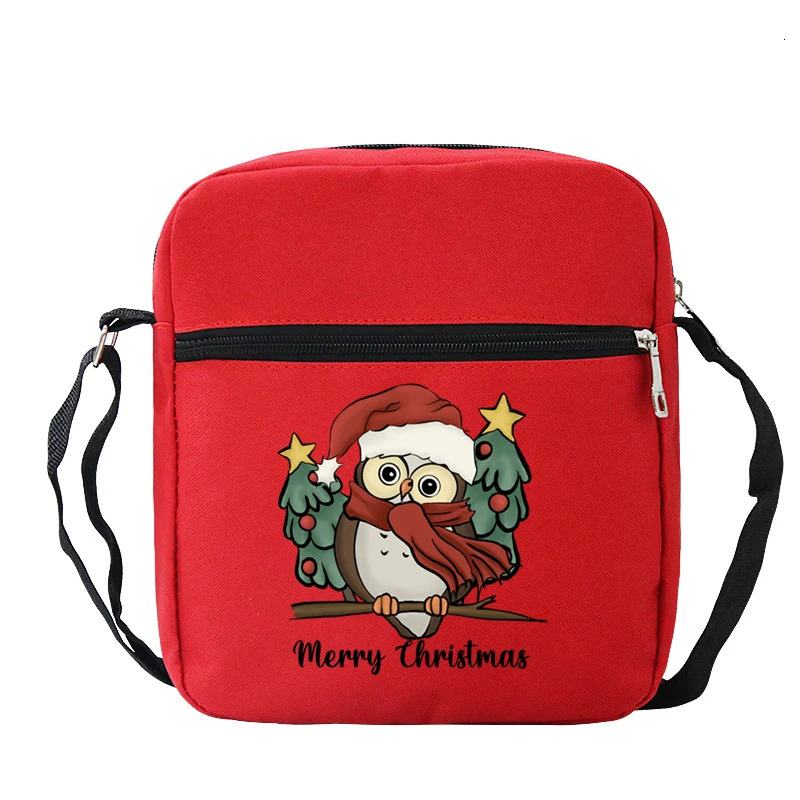 1PC Merry Christmas Owl Xmas Tree Print Small Crossbody Bag Women Cartoon Coin Purse Phone Bags Fashion Teen Mini Shoulder 241106