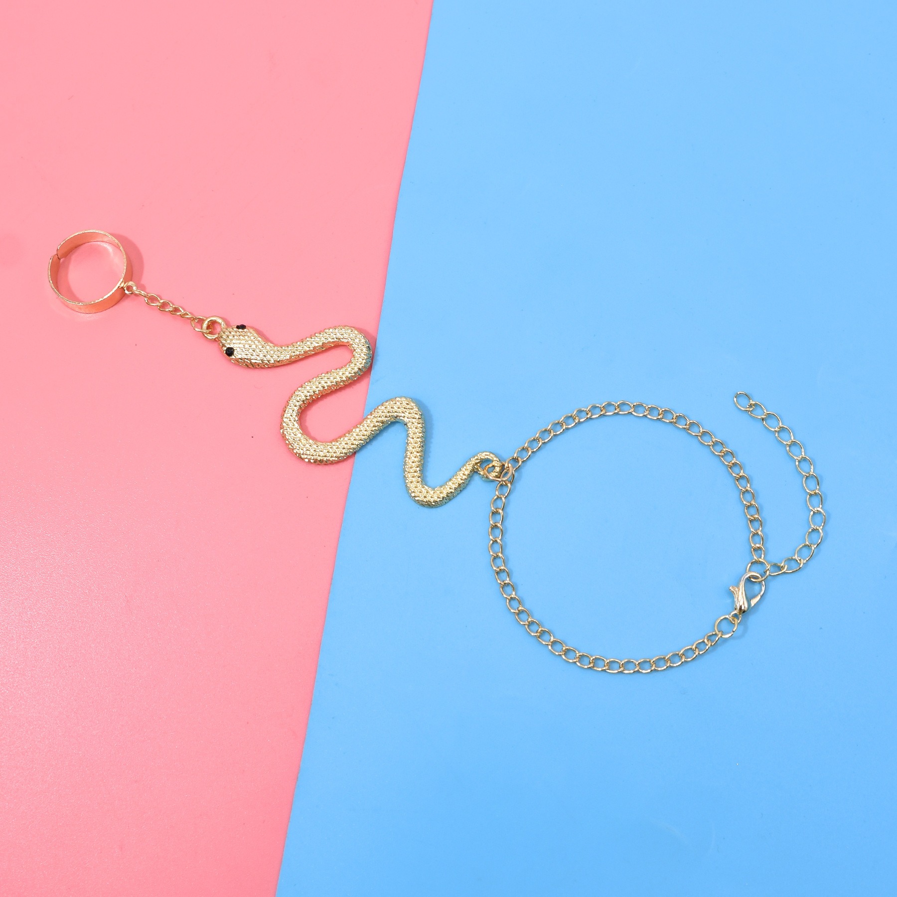 European and American Gothic Serpentine Diamond Set Ring Bracelet Women's Creative Retro Geometric Personality Hand Back Integrated Chain