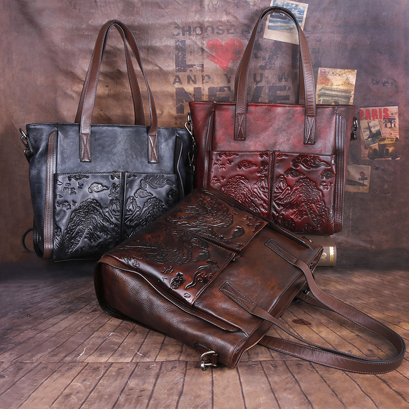 MOTAORA Vintage Women Shoulder Bag Luxury Genuine Leather Handbag For Women 2023 New casual Handmade Embossed Tote Bag Ladies