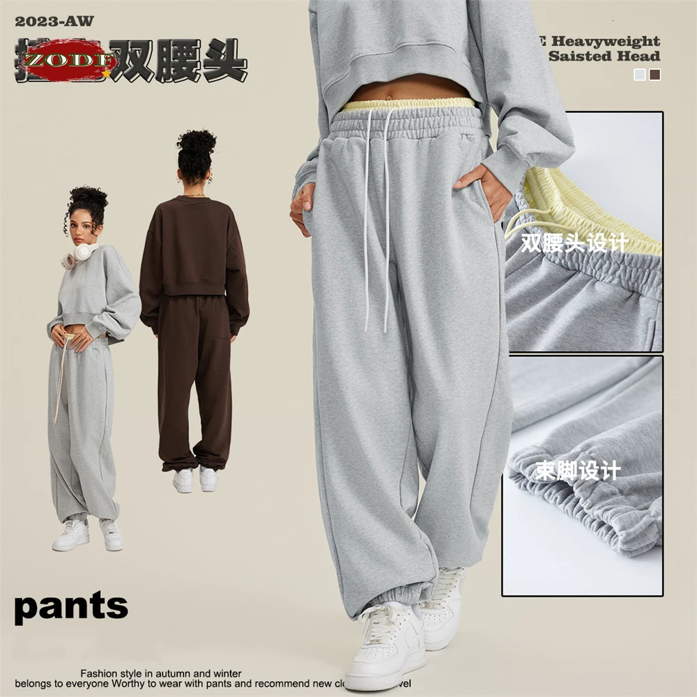 ZODF Autumn Winter Men 440gsm Sweatpants Unisex High Street Retro Double Waist Band Heavy Weight Loose Pants HY0619 241104