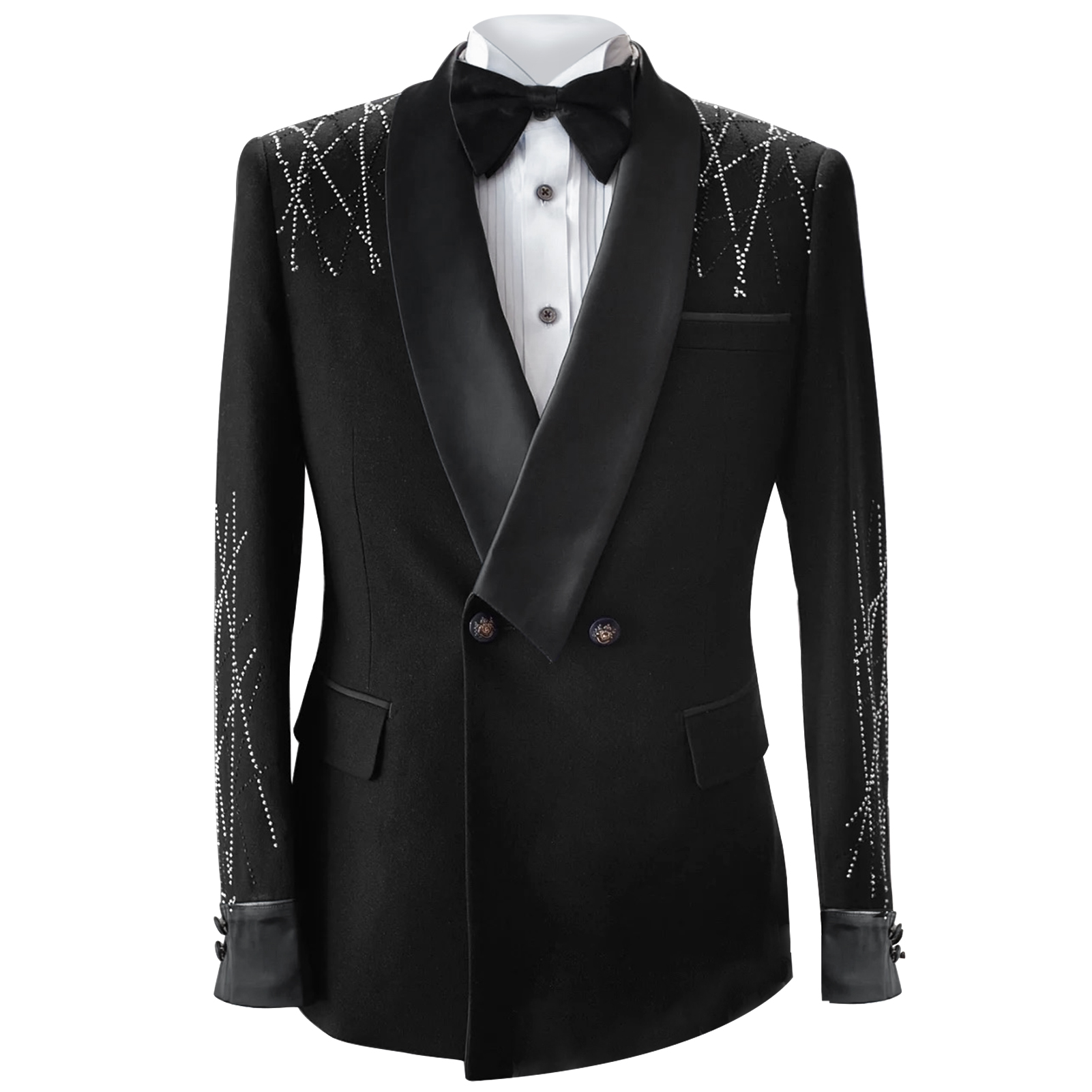 Simple Men Suits Beaded Two Pieces Set Pants Jacket Shawl Lapel Wedding Tuxedos Two Button Business Formal Groom Wear Custom Made