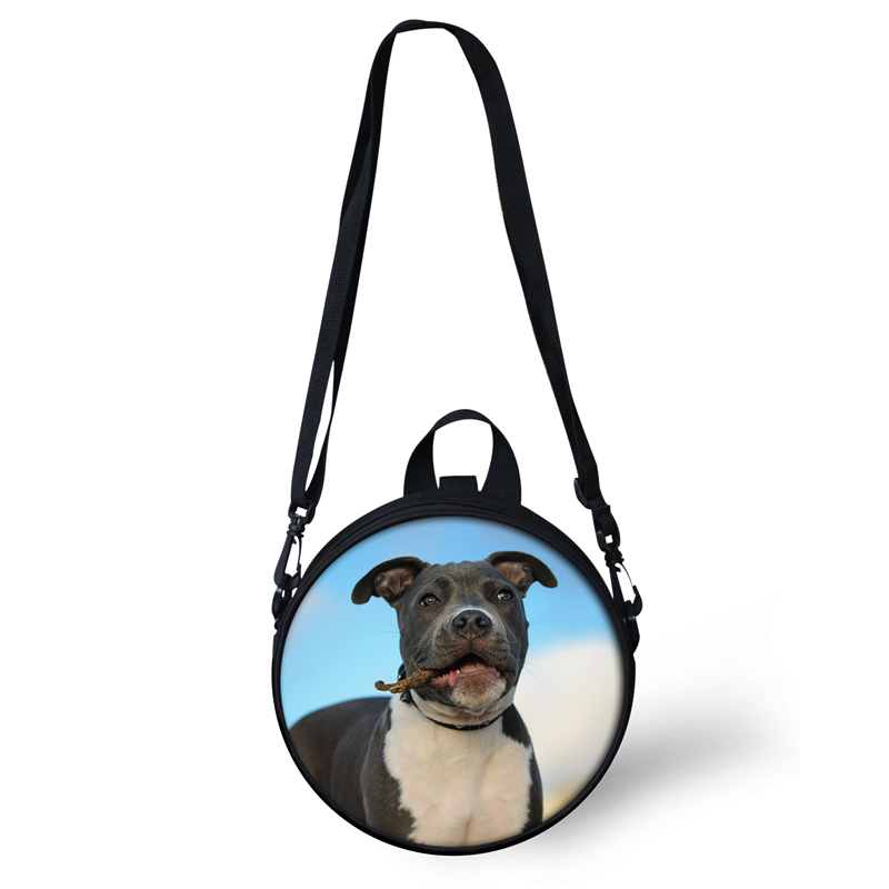 ELVISWORDS Lady Mini Round Crossbody Bag Women Pitbull Bull Dogs Printed Circle Clock Bag Shoulder Pack Purse Customize Backpack