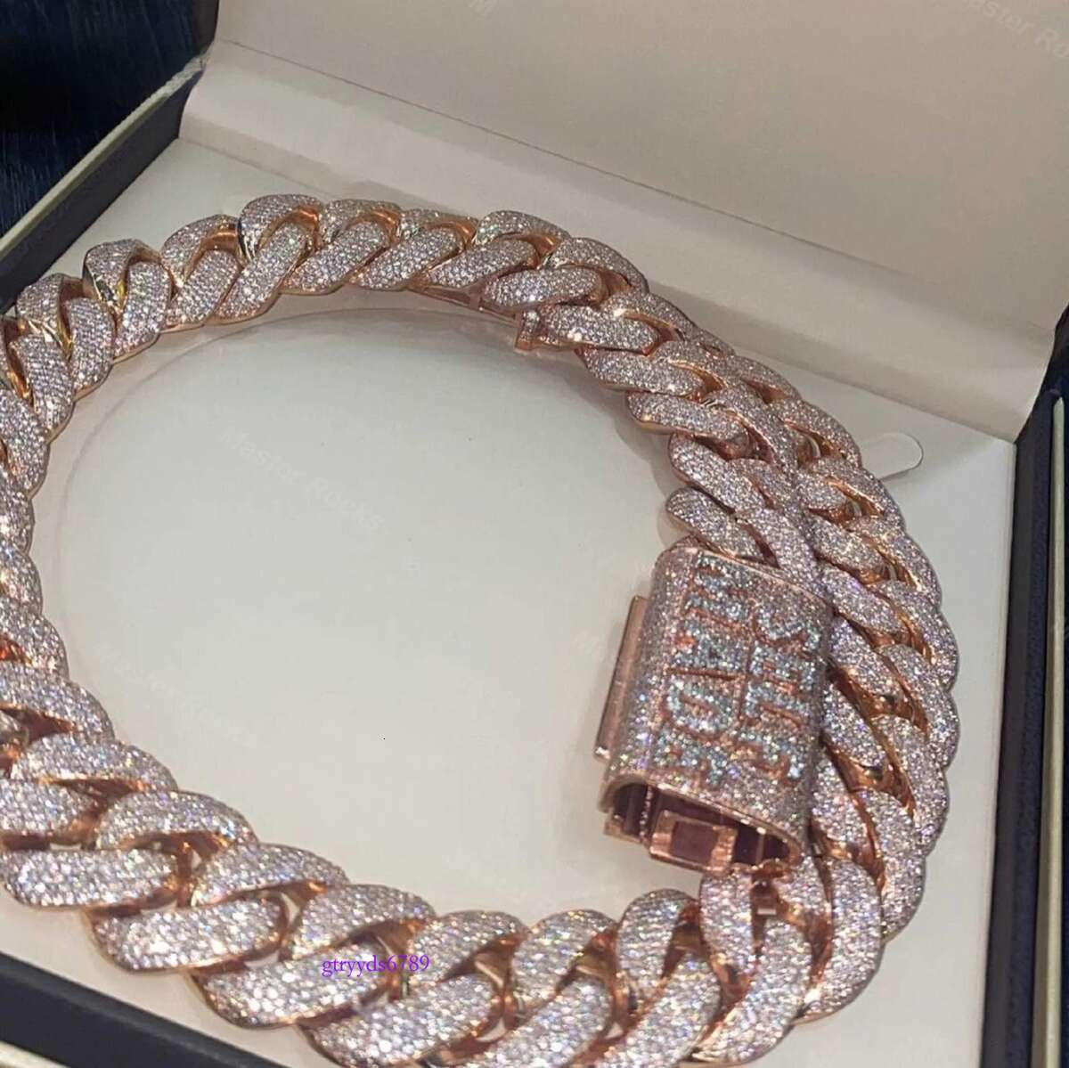 Sier Necklace Rose Gold 24mm Vvs Moissanite Heavy Duty Miami Cuban Chain Hip Hop Street Punk Men Women Jewelry