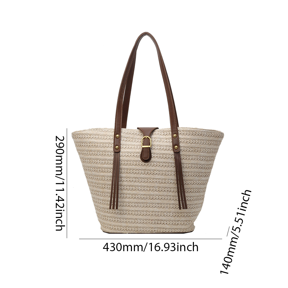 Women Fashion Woven Tote Bag Large Capacity Underarm Bag Summer Straw Weaving Ladies Shoulder Bag Vacation Elegant Tote Handbags
