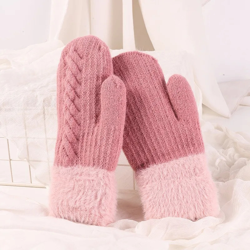 South Korean thick winter womens double plush warm and warm all finger gloves outdoor windproof student gloves 241107