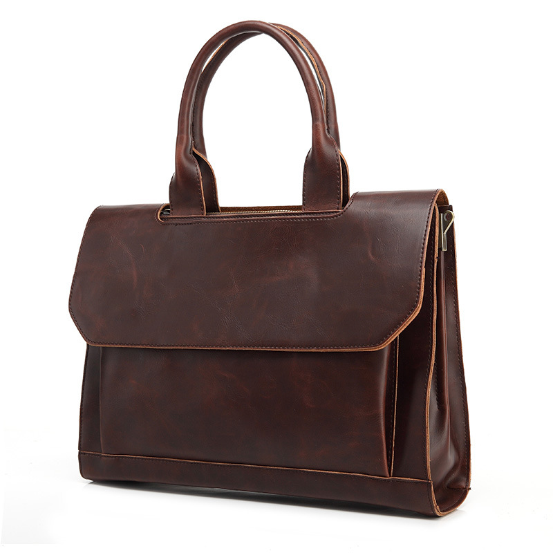 Crazy Horse PU Leather Briefcase Bag For Men Cowhide Executive Office Hand Tote Business Shoulder Document Vintage Messenger Bag