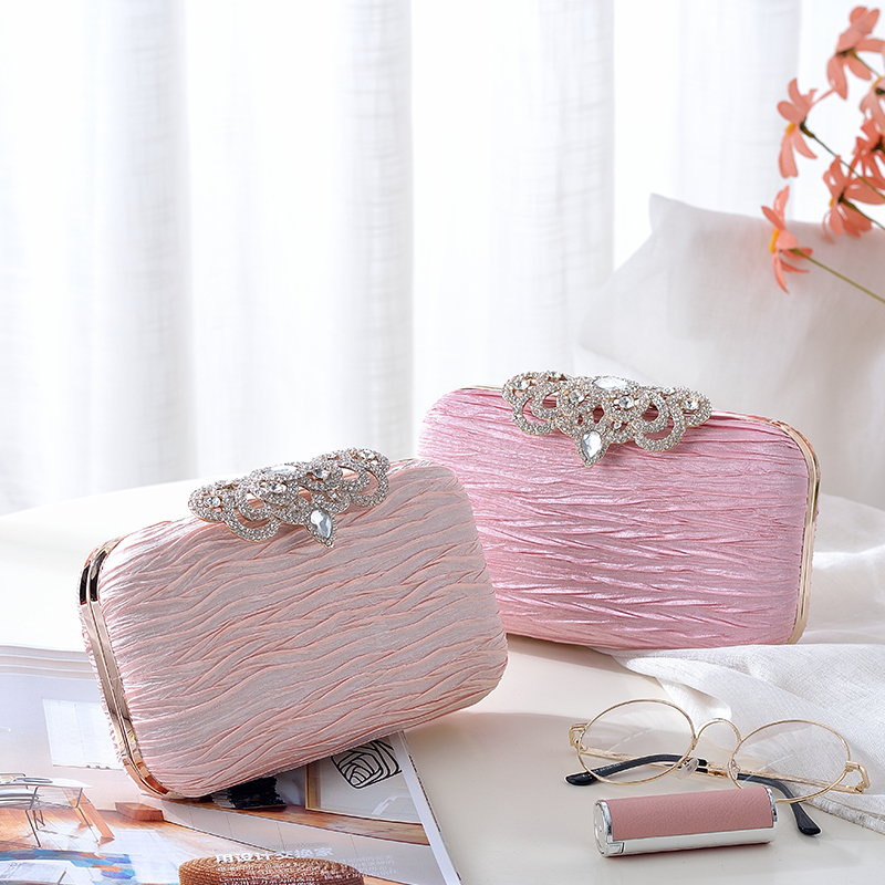 The large capacity Rhinestone satin evening clutch Handbag
