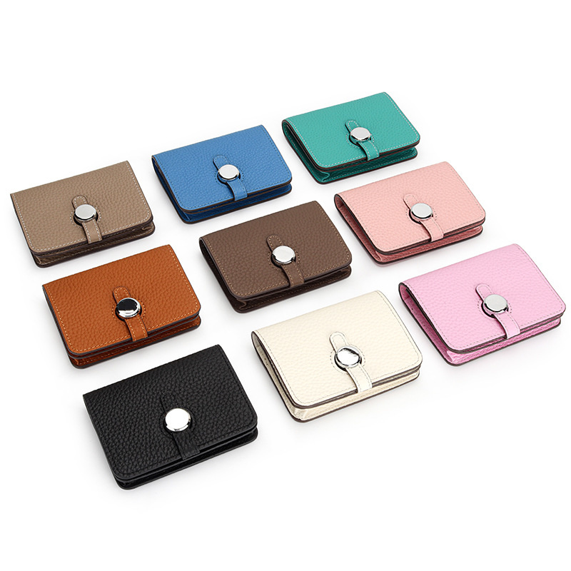 Fashion Cow Leather Card Bag Women Business Card Holder With Belt Large Capacity Small Credit Card Business Card Wallet