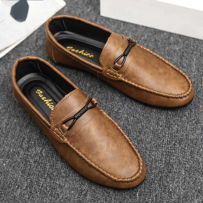 CMM Summer New Loafer Shoes Mens Korean One Step Lazy Breathable Driving Mens Casual Leather Shoes Mens Soft Bottom