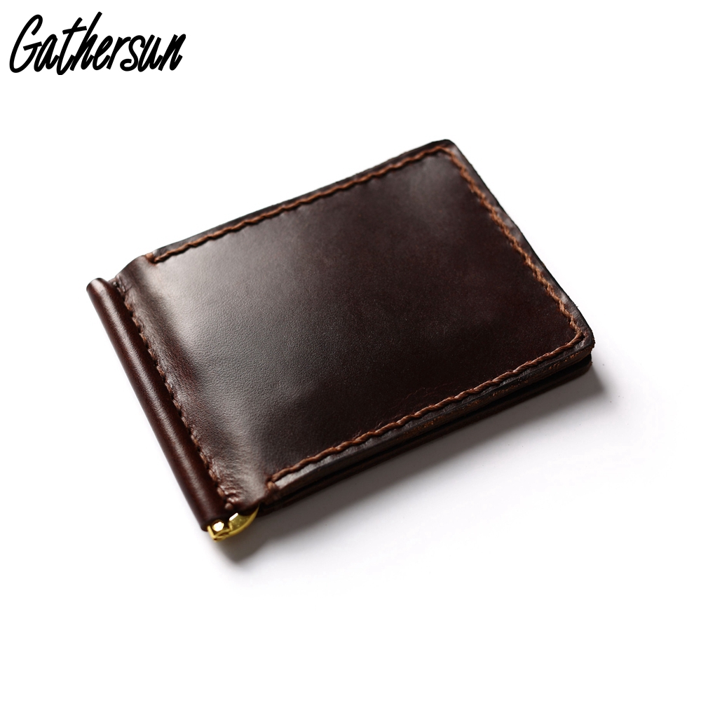 Men's Leather Wallet for Credit Cards and Money Handmade Vintage Genuine Leather Wallet Stainless Steel Spring Money Clip
