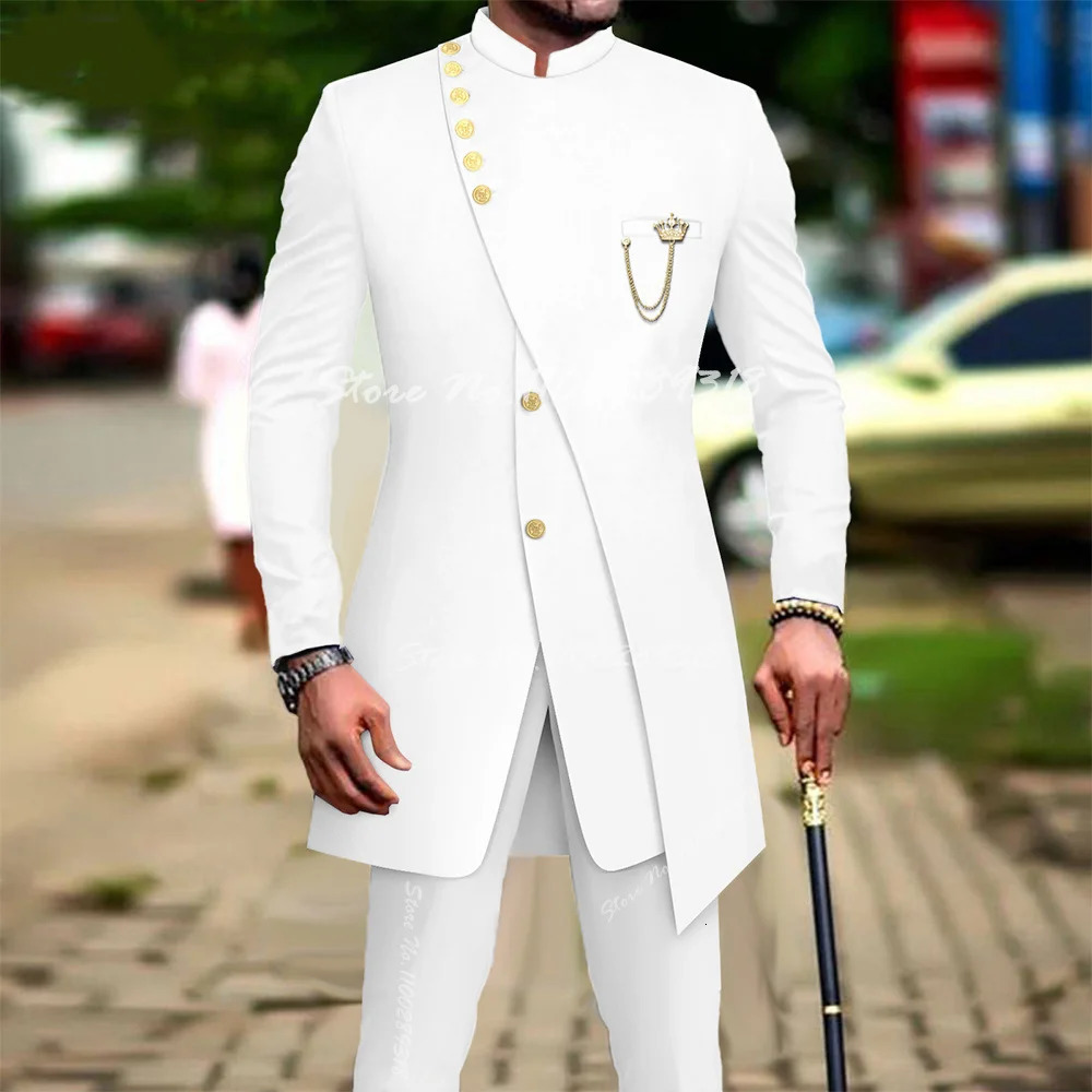 White mens slim fit ball party dress groom set tailcoat 2PCS fashionable clothing mens jacket pants 241106