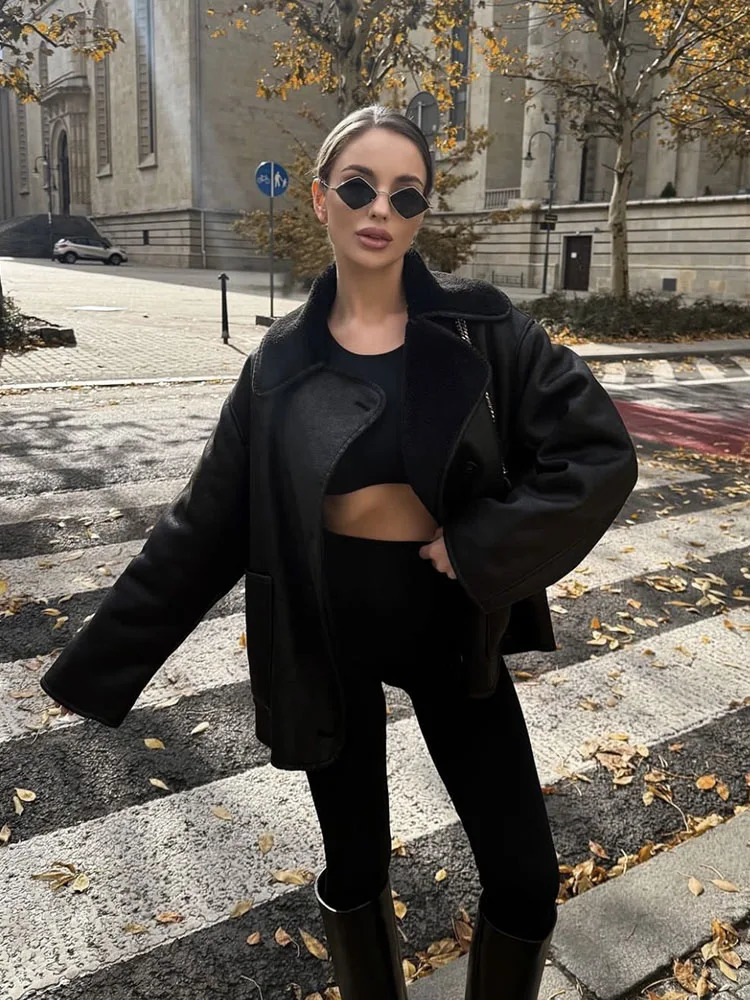 Woman Faux Fur Fleece Vintage Jacket Long Sleeve Single Breasted Casual Coat 2024 Ladies Female Warm Autumn High Street Outwear 241107