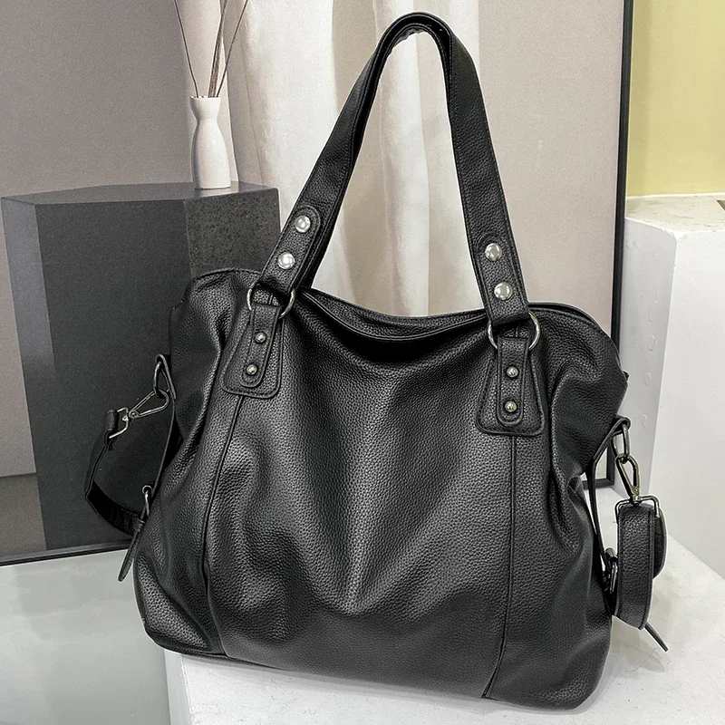 Women's Large Hobos Shoulder Bag Quality Pu Leather Retro Sweethearts Handbags Commuter Shopper Travel Female Crossbody Bags Sac