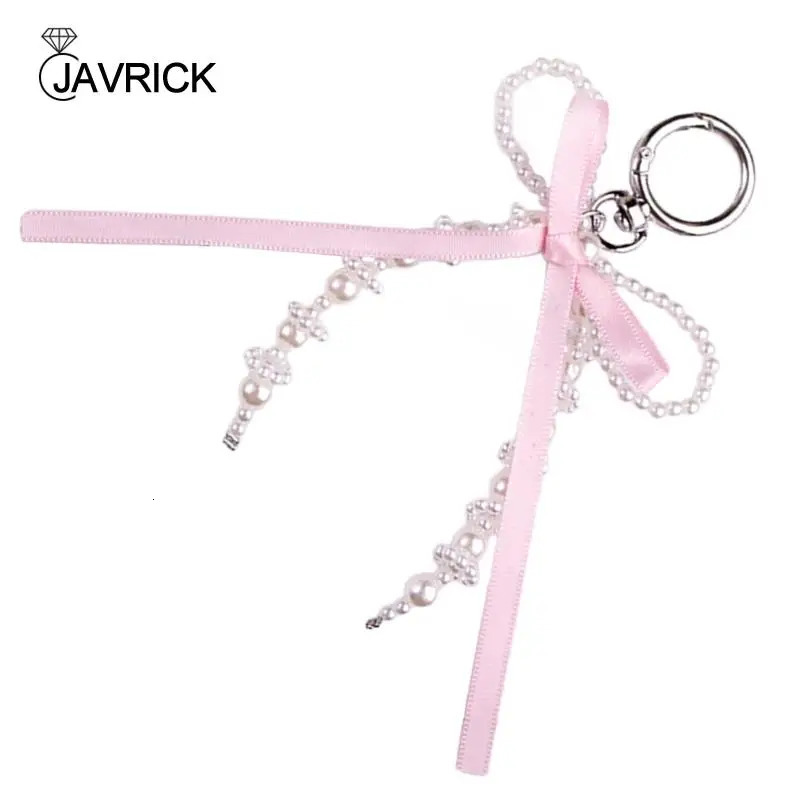61 bow shaped keychain pendants pearl bead bow keychains fashionable bow decorations mobile phone car key bags 241107