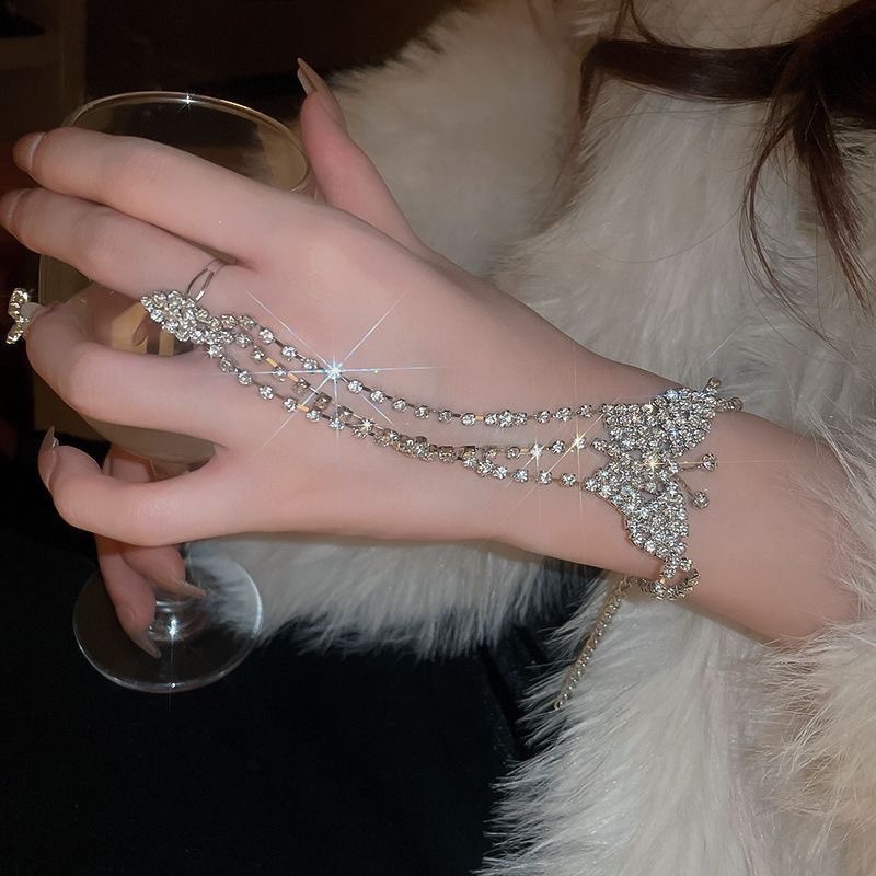 Super Sparkling Light Luxury Diamond Inlaid Butterfly Bracelet French High-end Temperament Bracelet Ring Integrated Fashion Internet Celebrity Accesso