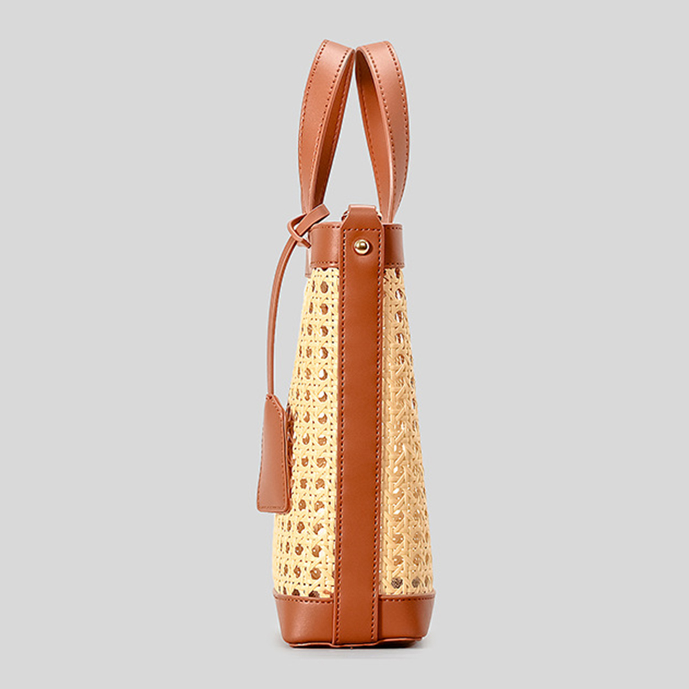 Women Rattan Tote Bag Patchwork Crossbody Bag Adjustable Strap Hollow Out Messenger Bag Zipper Closure for Party Vacation