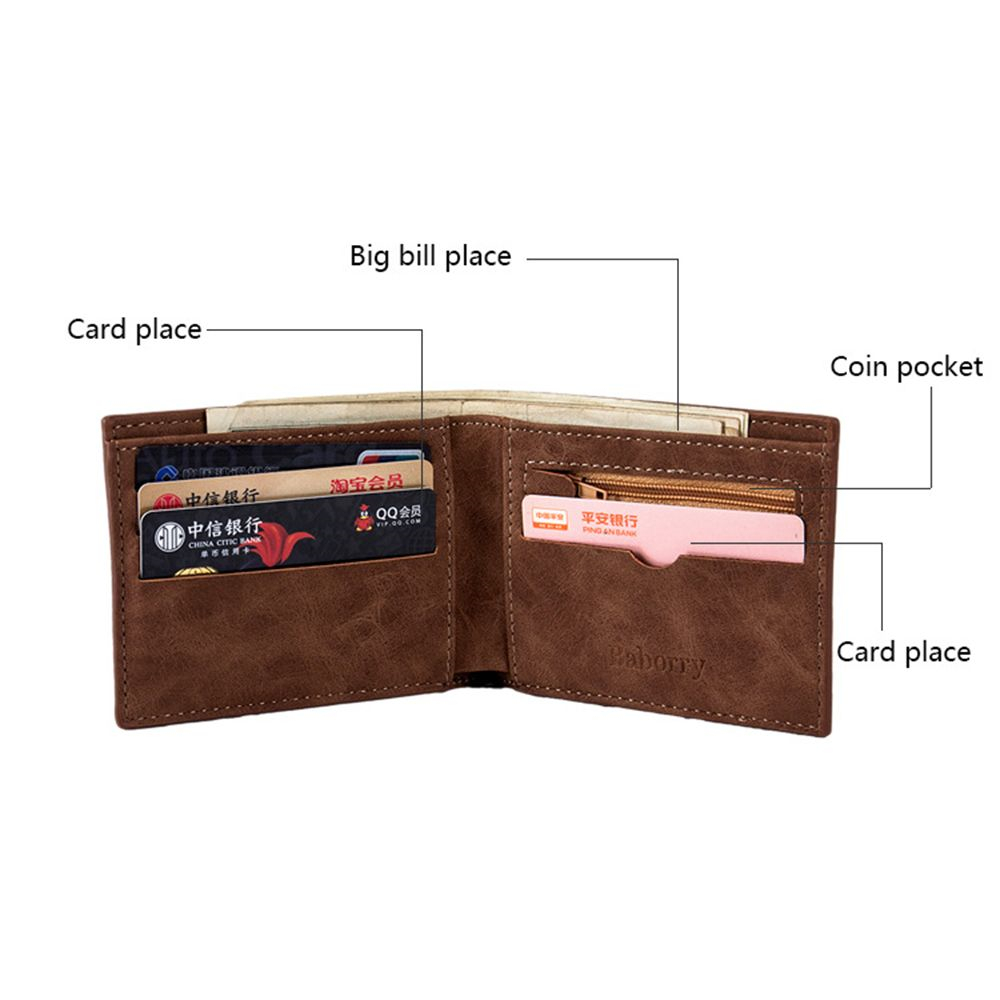 1Pc PU Leather Retro Short Men's Luxury Business Wallet Card Holder 2 Folding Open Solid Color Letters Engraving Coin Purses