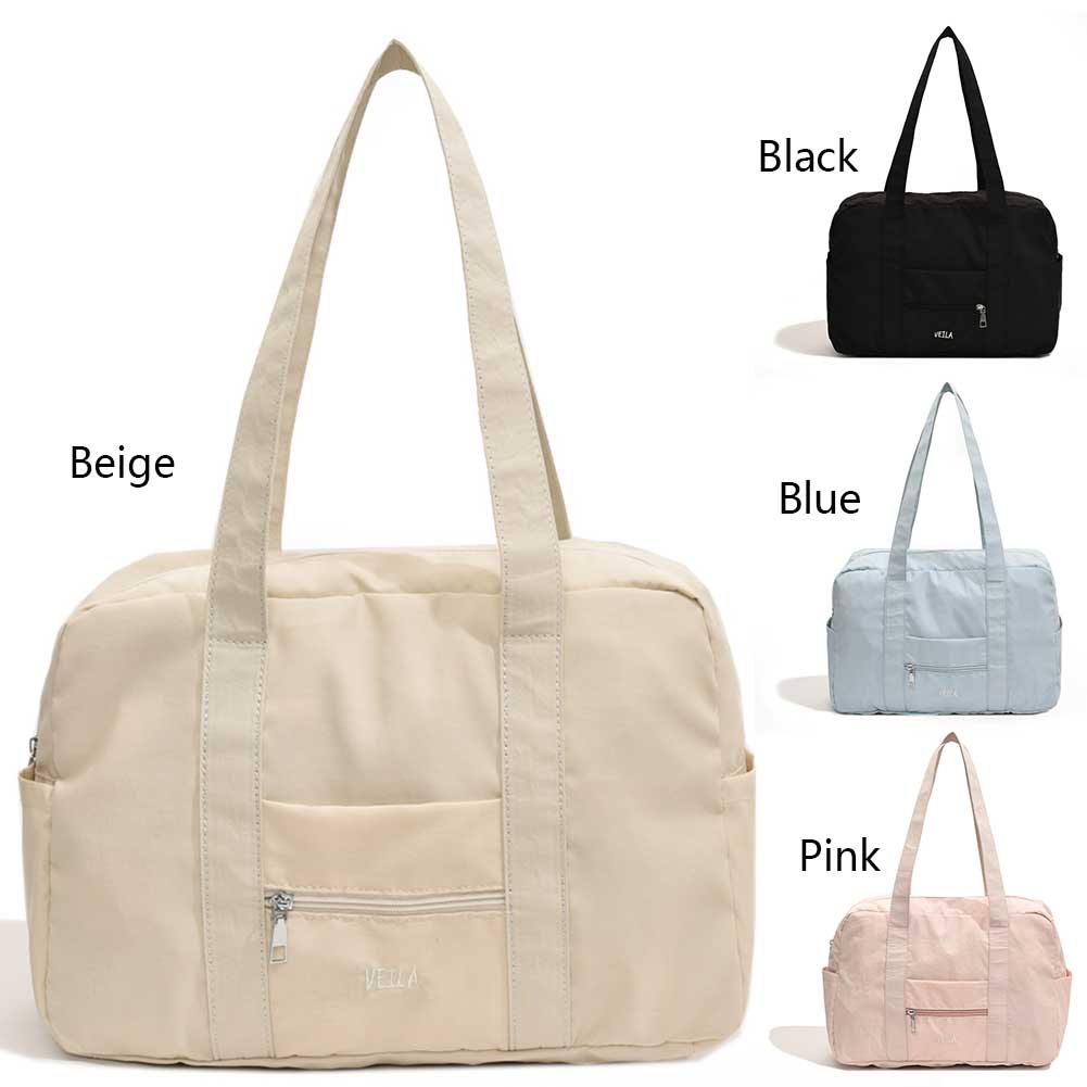 Unisex Everyday Overnight Bag Solid Color Travel Carry-On Handbag Multi-Pocket Lightweight Tote Handbag Outdoor Short Trip Bag