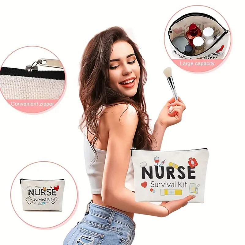 Cartoon Print Canvas Makeup Clutch Toiletries Organize Zipper Travel Wash Pouch Cosmetic Bag Female Make Up Bags