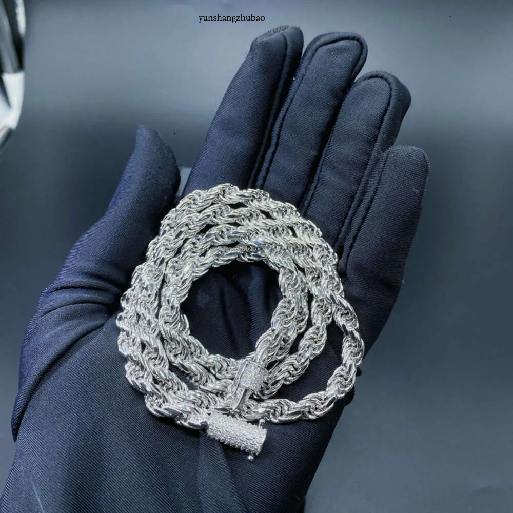 Pass Dia Tester 8mm Full VVS Moissanite Iced Out Rope Chain Sterg Sier Men Hip Hop Jewelry Twisted Necklace