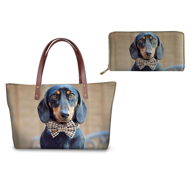 Noisydesigns Dachshund Pattern 2022 Fashion Girl Messenger Tote Bags Handbag Crossbody For Women Long Zipper PU Wallet Female