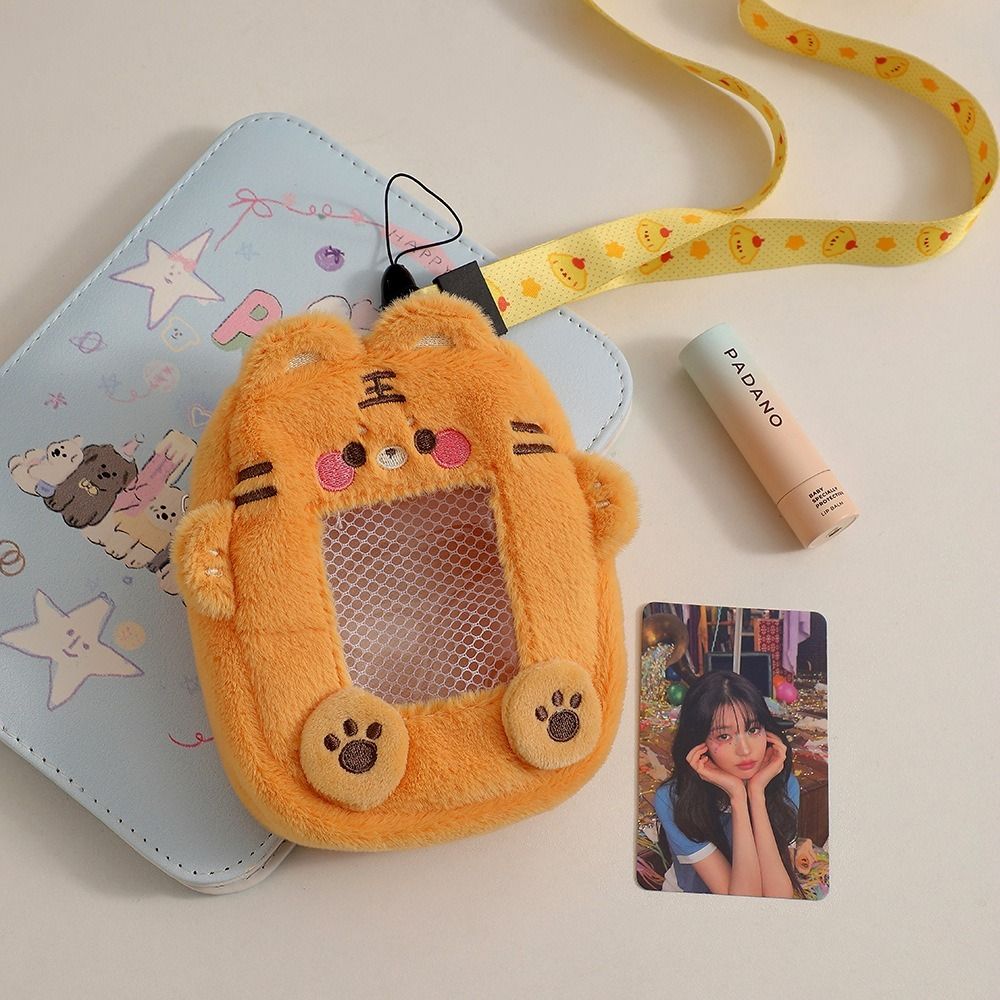 With Keychain Photocard Holder Multi-function Plush Bear Dog Pig Rabbit Tiger Zero Wallet With Zipper Visual Card Wallet Gift